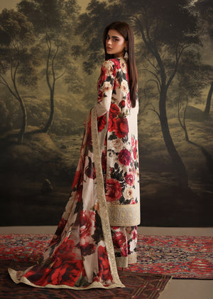 Zainab Chottani - 3 Piece Unstitched Embroidered and Printed SIlk Suit | FL-2