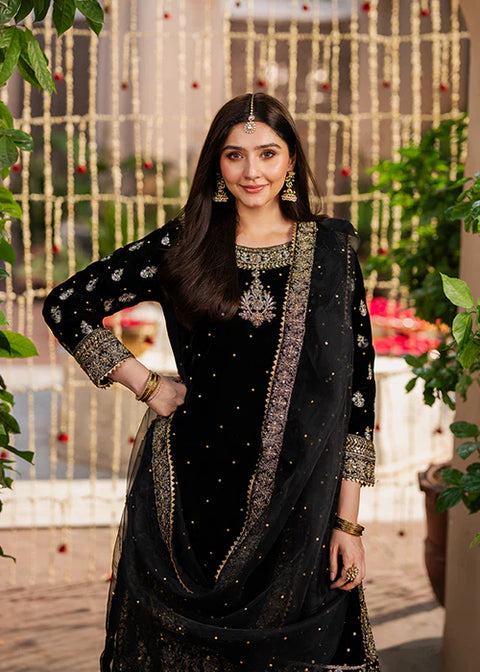 HASEENS - 3 Piece Unstitched Embroidered Chiffon Suit | Mehvar