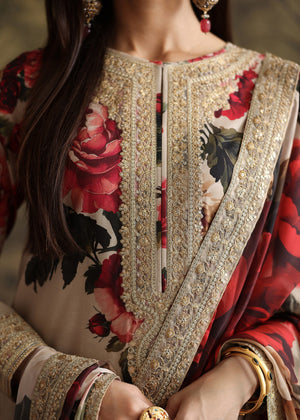 Zainab Chottani - 3 Piece Unstitched Embroidered and Printed SIlk Suit | FL-2