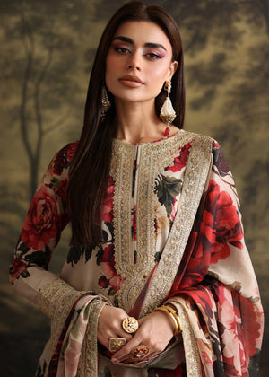 Zainab Chottani - 3 Piece Unstitched Embroidered and Printed SIlk Suit | FL-2