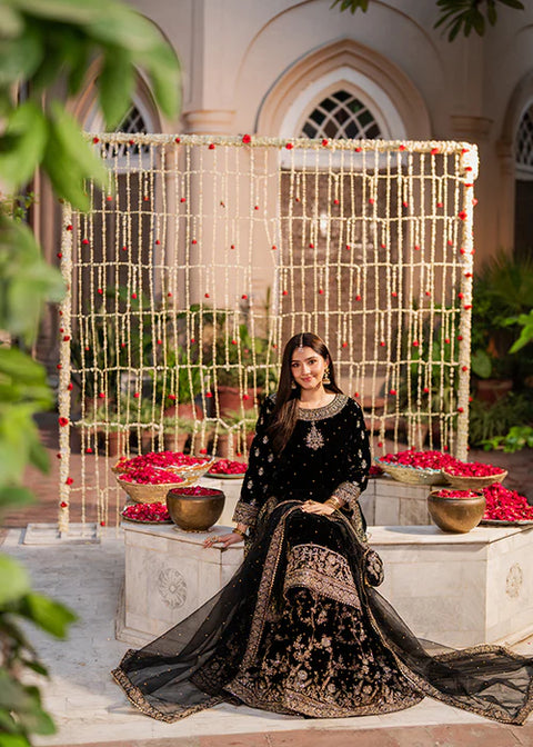 HASEENS - 3 Piece Unstitched Embroidered Chiffon Suit | Mehvar