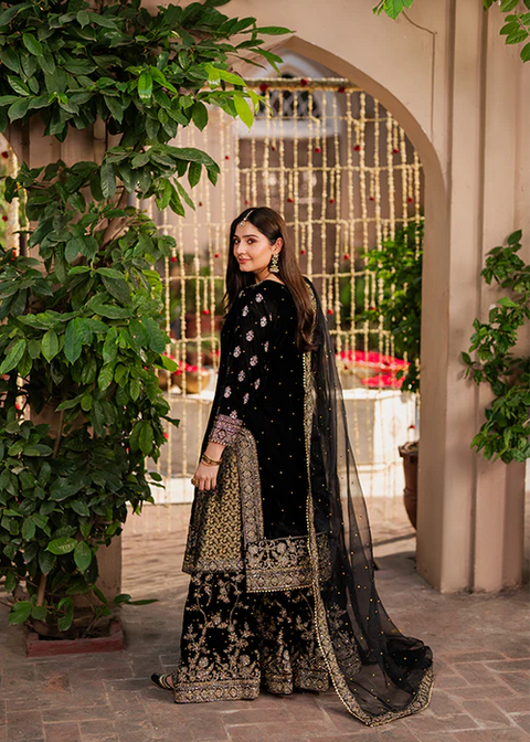 HASEENS - 3 Piece Unstitched Embroidered Chiffon Suit | Mehvar