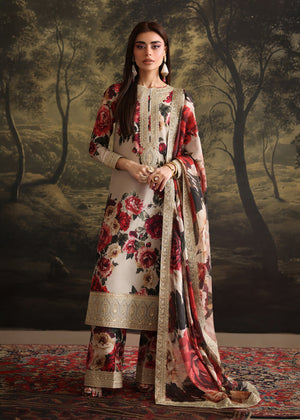 Zainab Chottani - 3 Piece Unstitched Embroidered and Printed SIlk Suit | FL-2