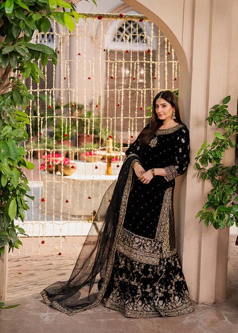 HASEENS - 3 Piece Unstitched Embroidered Chiffon Suit | Mehvar