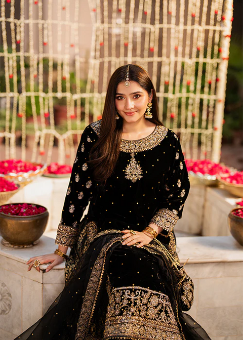HASEENS - 3 Piece Unstitched Embroidered Chiffon Suit | Mehvar