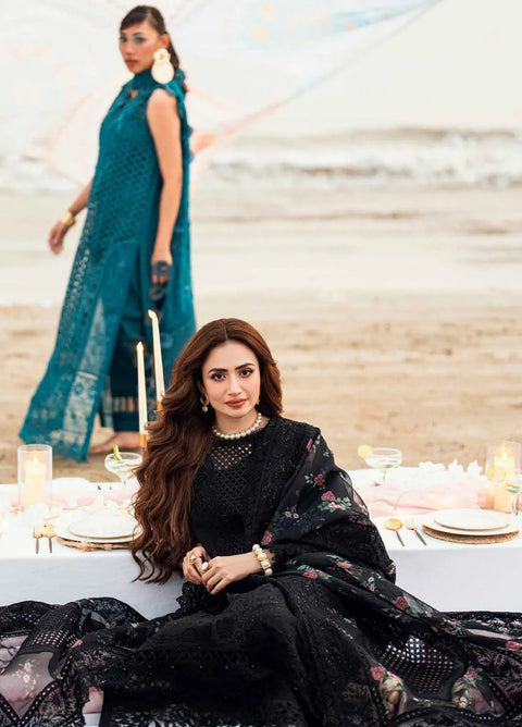 NUREH - 3PC LAWN EMBROIDERED SHIRT WITH ORGANZA CUTWORK EMBROIDERED DUPATTA AND TROUSER -NU25KE