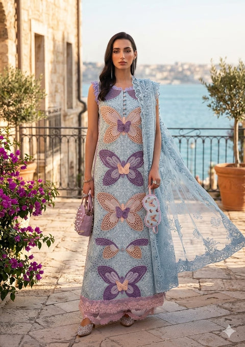 Maria b - 3 Piece Unstitched Embroidered Lawn Suit -2612-E