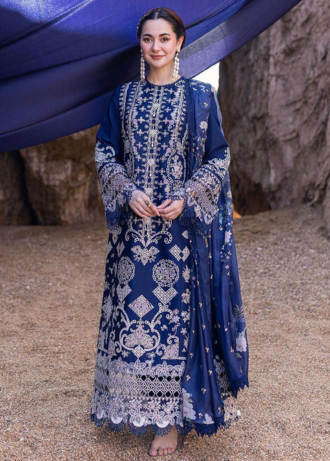 QALAMKAR - 3PC LAWN EMBROIDERED SHIRT WITH JACQUARD WEAVED EMBROIDERED DUPATTA AND COTTON TROUSER - FP-06 Miray