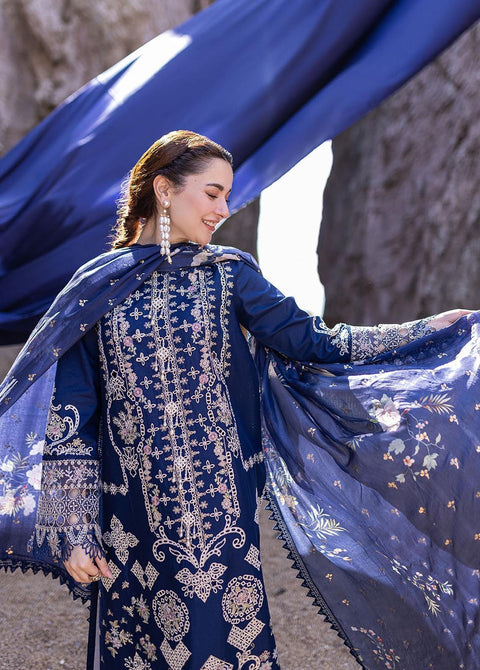 QALAMKAR - 3PC LAWN EMBROIDERED SHIRT WITH JACQUARD WEAVED EMBROIDERED DUPATTA AND COTTON TROUSER - FP-06 Miray