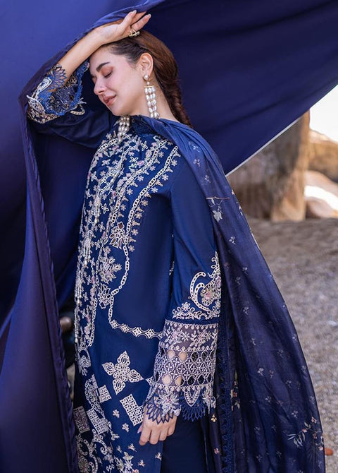 QALAMKAR - 3PC LAWN EMBROIDERED SHIRT WITH JACQUARD WEAVED EMBROIDERED DUPATTA AND COTTON TROUSER - FP-06 Miray