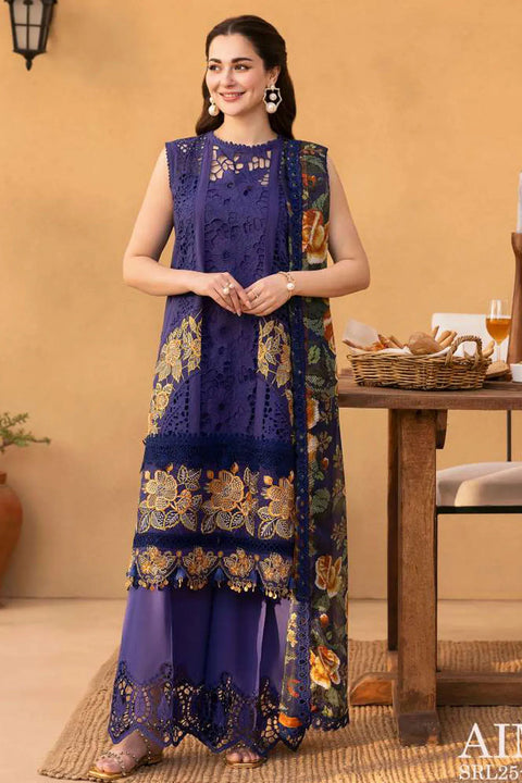 SAIRA RIZWAN - 3PC LAWN EMBROIDERED SHIRT WITH PRINTED SHAWL AND TROUSER - Aimee