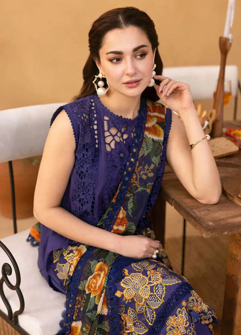 SAIRA RIZWAN - 3PC LAWN EMBROIDERED SHIRT WITH PRINTED SHAWL AND TROUSER - Aimee