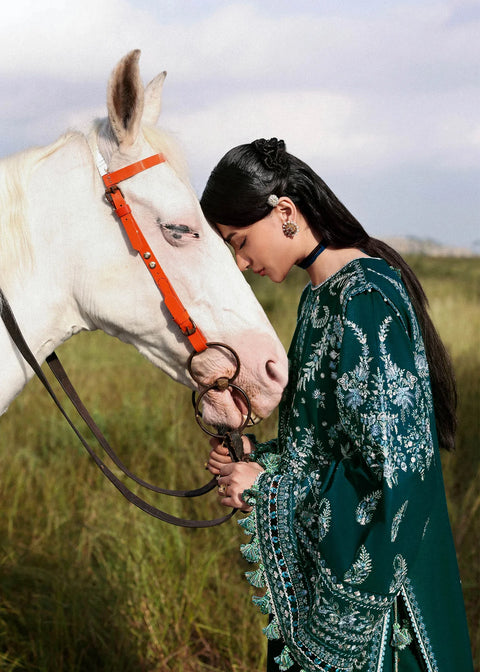 Hussain Rehar- 3-piece luxury unstiched embroidered dress- dhannk dress with Pashimna Shawl