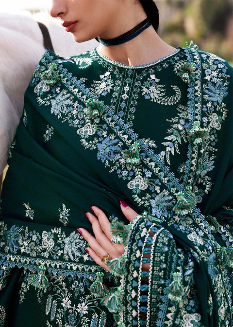 Hussain Rehar- 3-piece luxury unstiched embroidered dress- dhannk dress with Pashimna Shawl