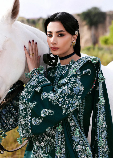 Hussain Rehar- 3-piece luxury unstiched embroidered dress- dhannk dress with Pashimna Shawl