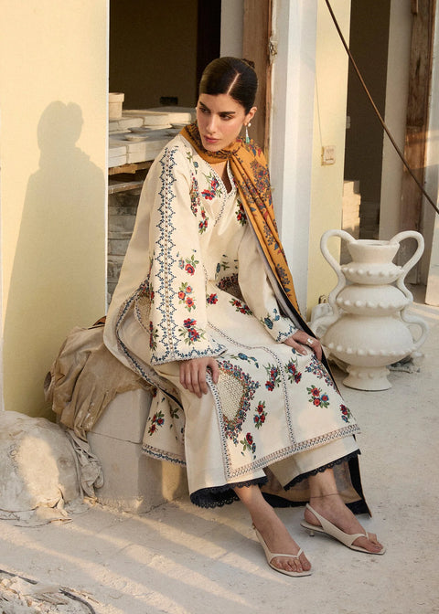 HUSSAIN REHAR - 3PC LAWN EMBROIDERED SHIRT WITH VOILD PRINHTED DUPATTA AND TROUSER - LAYLA