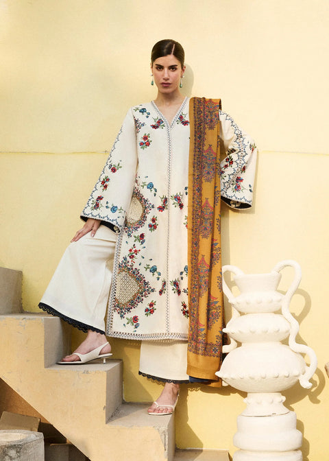 HUSSAIN REHAR - 3PC LAWN EMBROIDERED SHIRT WITH VOILD PRINHTED DUPATTA AND TROUSER - LAYLA