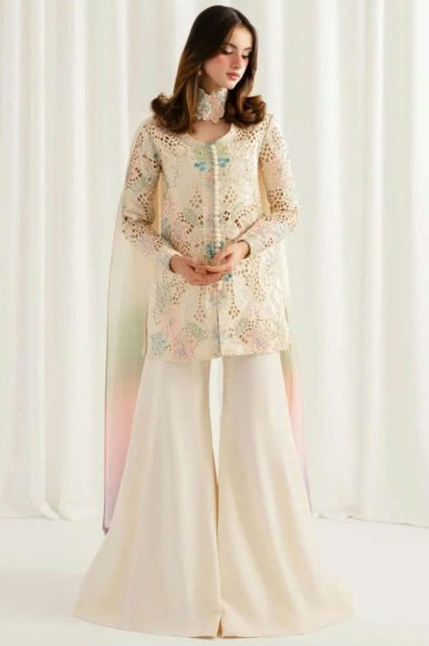 JAZMIN  - 3 Piece Unstitched Embroidered Chiffon Suit : Floral Aﬀair