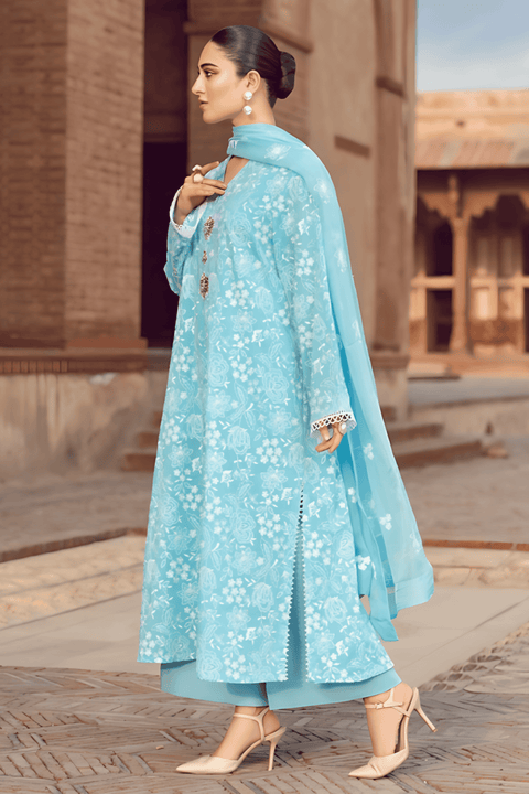 MARIA B - 3PC LAWN EMBROIDERED SHIRT WITH CHIFFON EMBROIDERED DUPATTA AND TROUSER - Kaprang