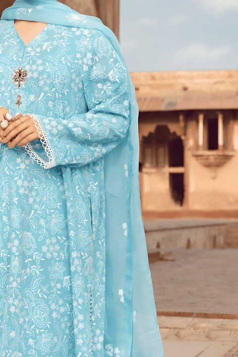 MARIA B - 3PC LAWN EMBROIDERED SHIRT WITH CHIFFON EMBROIDERED DUPATTA AND TROUSER - Kaprang